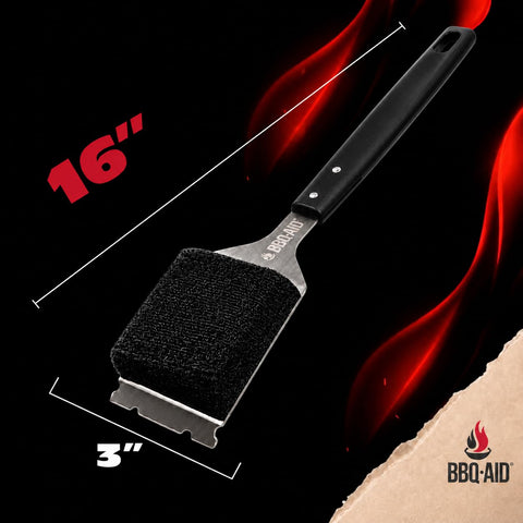 BBQ-Aid detalle de la almohadilla sin cerdas que frota profundamente sin dejar residuos