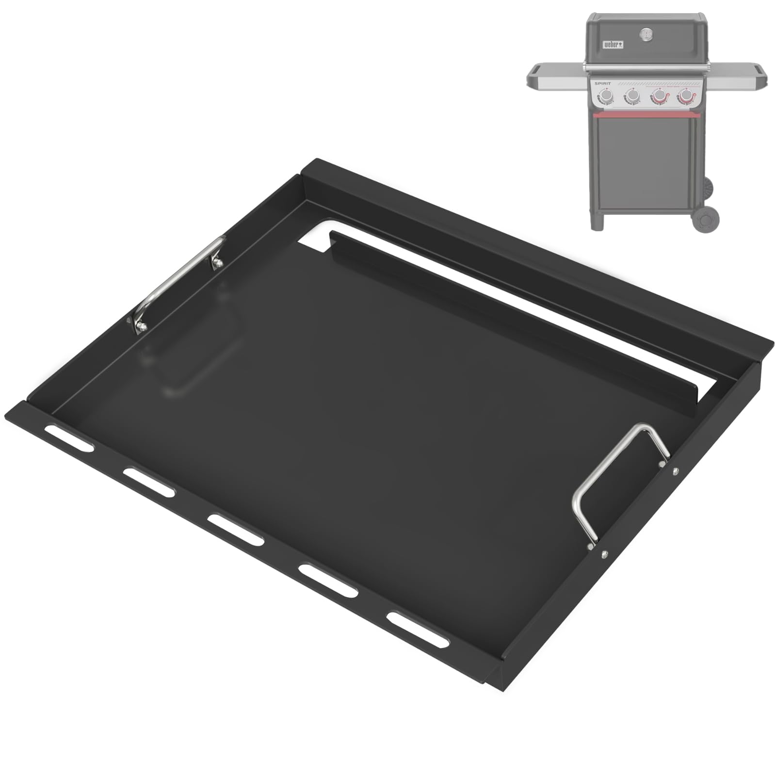 BBQ Future plancha frontal mostrando forma y dimensiones, mejora la cocción