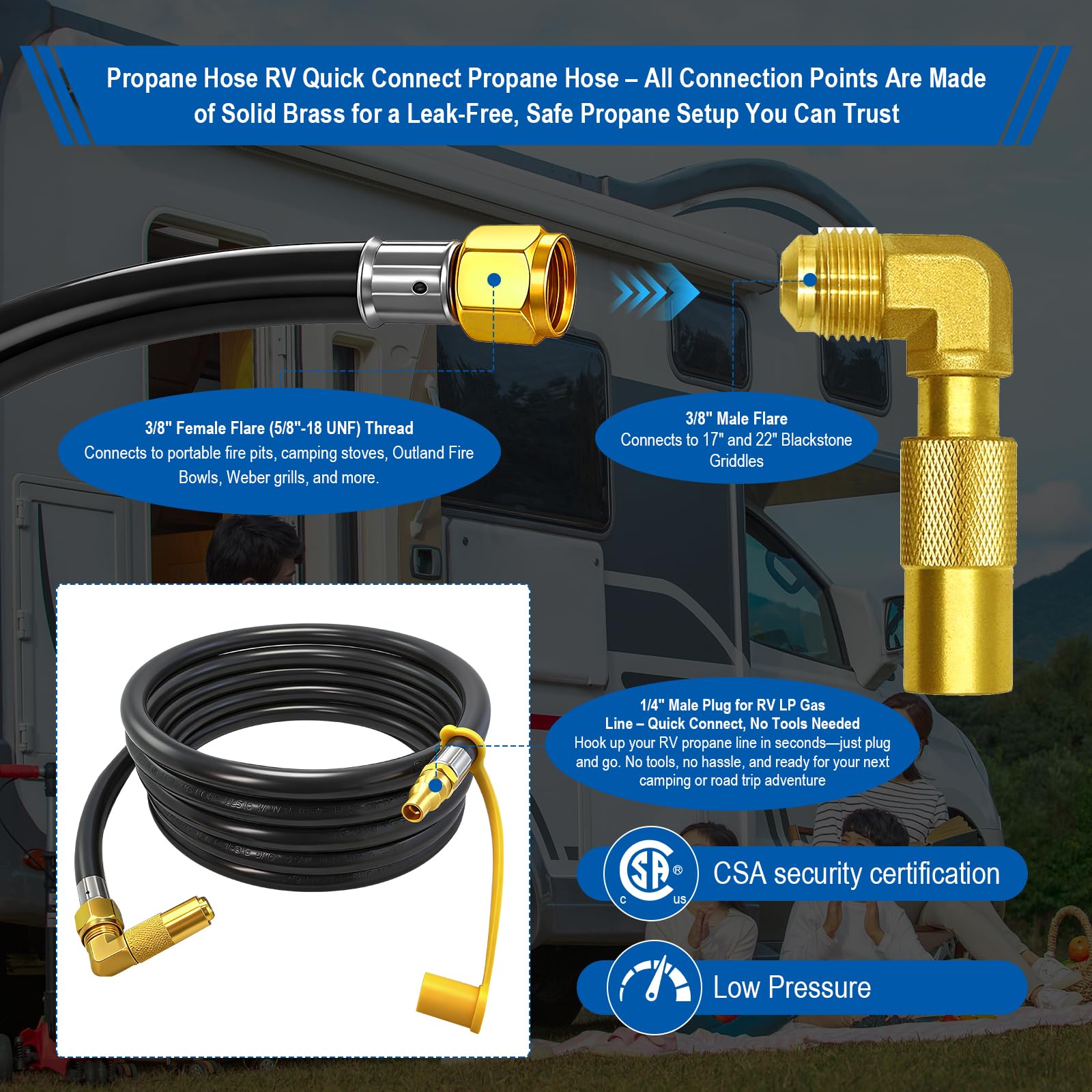 BBQHKCX manguera extendida 24 pies mostrando longitud y alcance