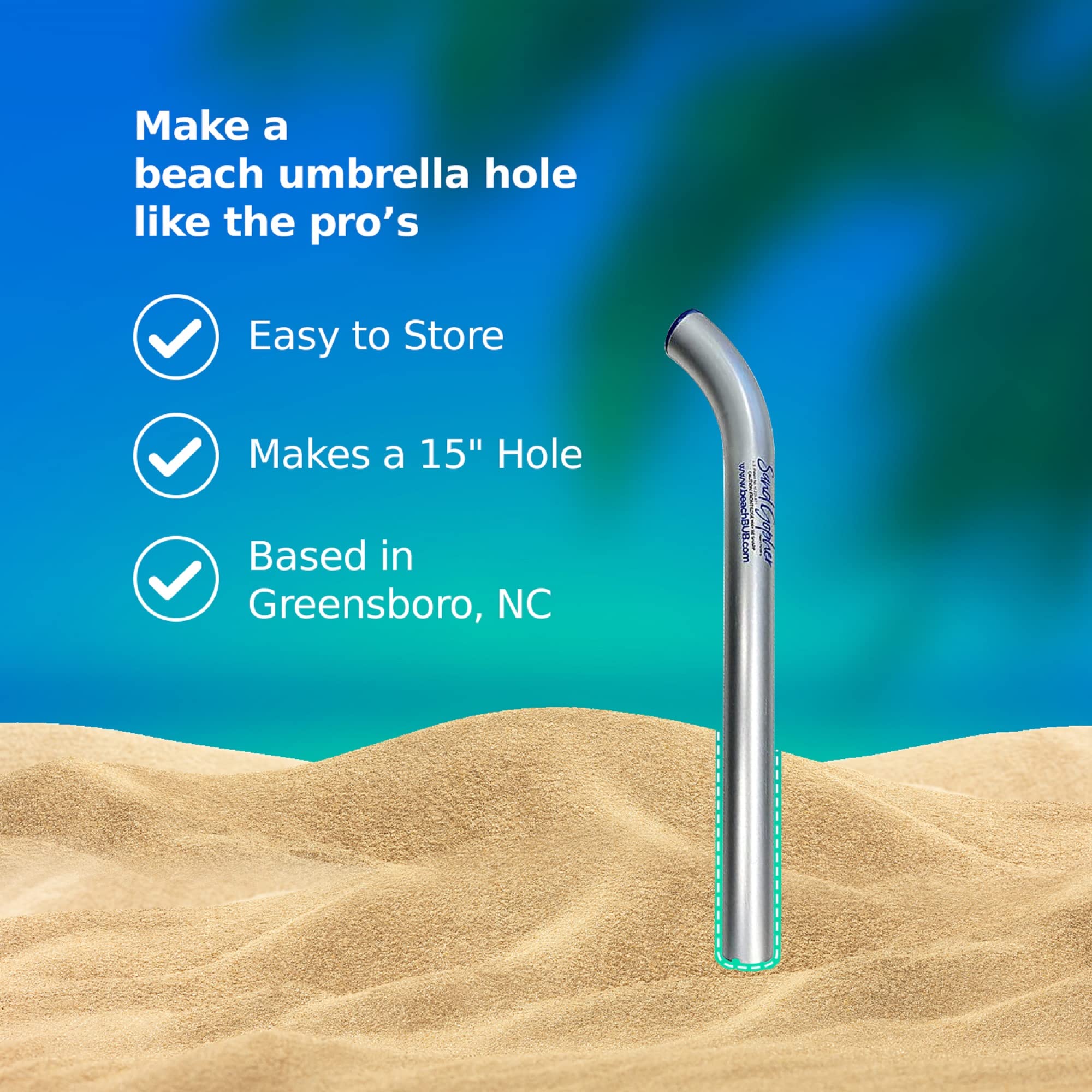 BEACHBUB etiqueta de diseño USA indicando calidad e ingeniería confiable