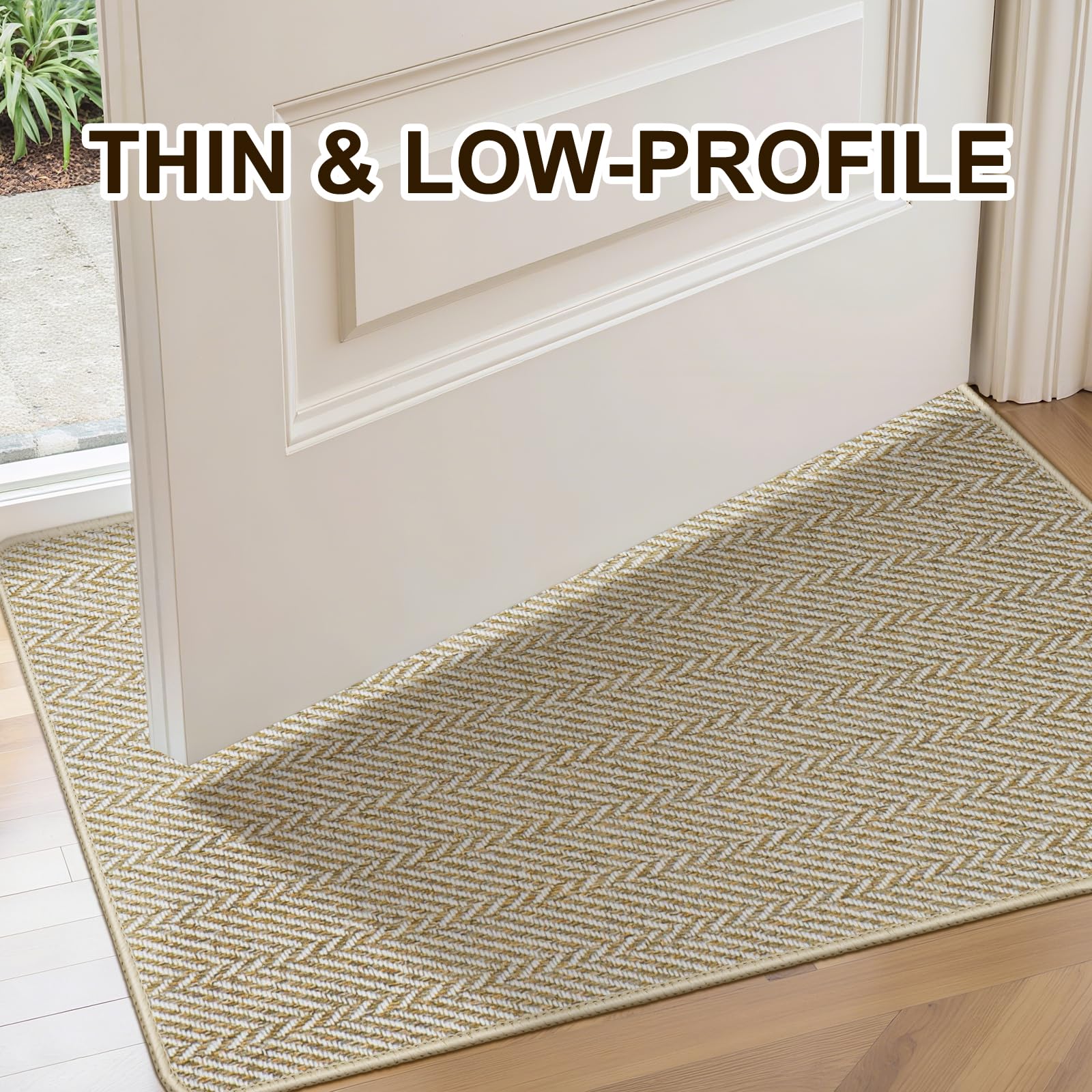 BEISIFLOOR felpudo junto a una cinta métrica comparando tamaño 17x29 pulgadas