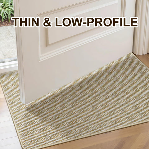 BEISIFLOOR felpudo junto a una cinta métrica comparando tamaño 17x29 pulgadas