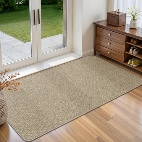 BEISIFLOOR felpudo frontal khaki mostrando diseño y bordes cosidos para mayor durabilidad