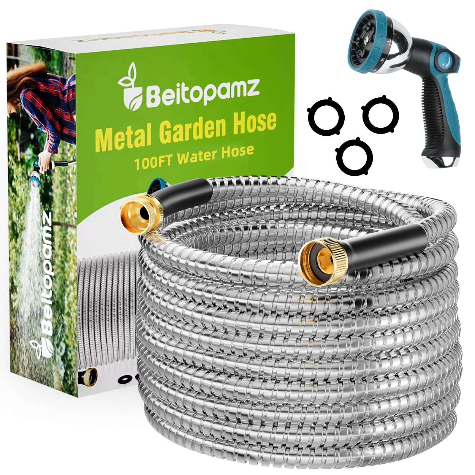 Beitopamz vista frontal del paquete mostrando manguera duradera y lista para usar