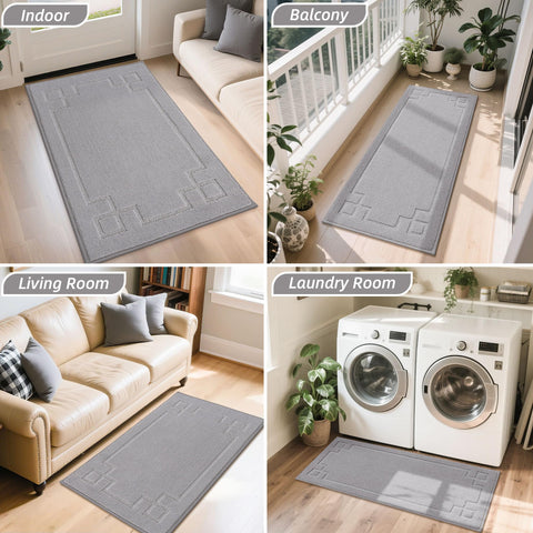 BEQHAUSE felpudo junto a zapato para mostrar escala y cobertura