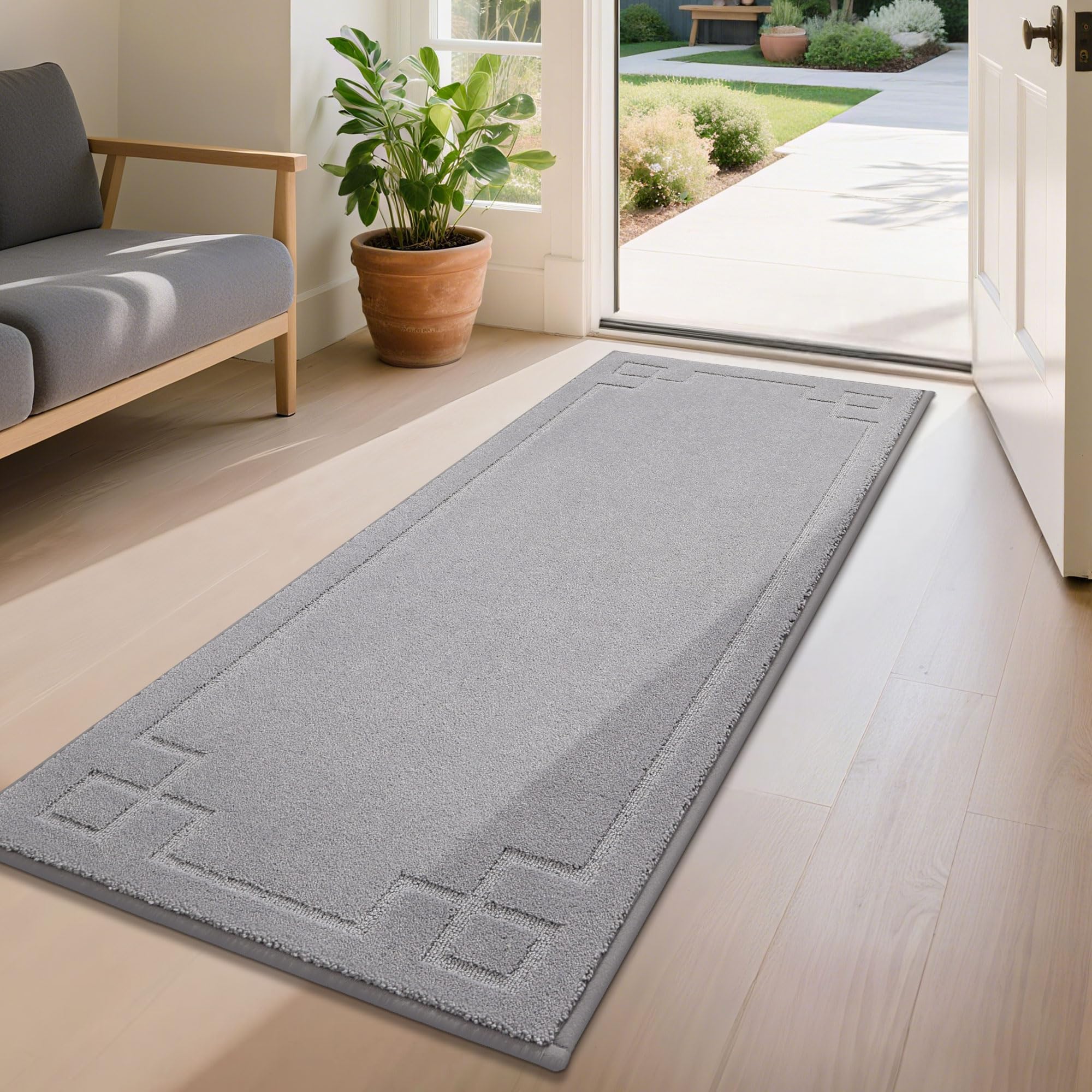 BEQHAUSE felpudo frontal 24x60 gris claro protege la entrada