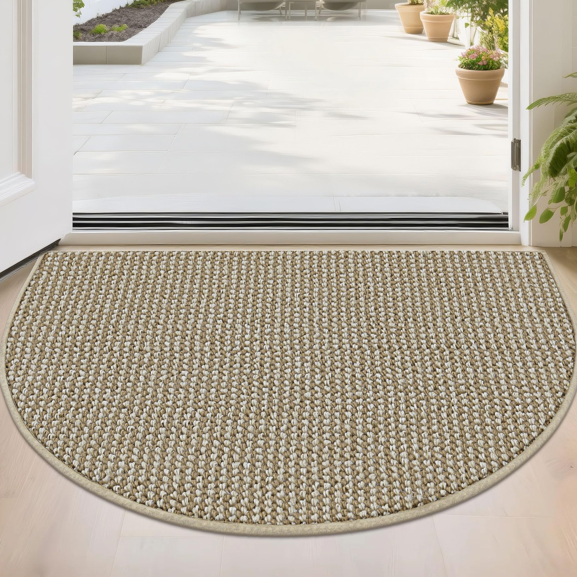 BEQHAUSE felpudo frontal semicírculo beige que atrapa suciedad