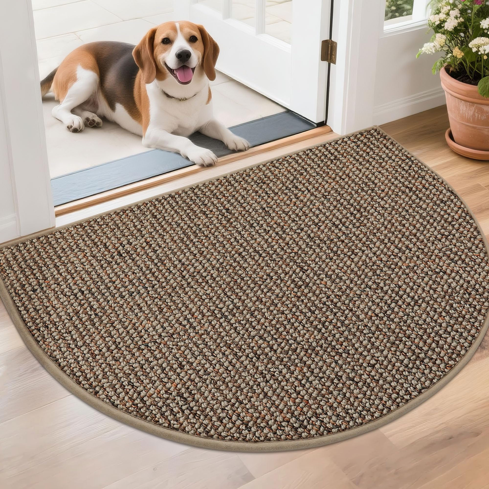 BEQHAUSE felpudo frontal semicircular taupe, aspecto ordenado y guardado de suciedad