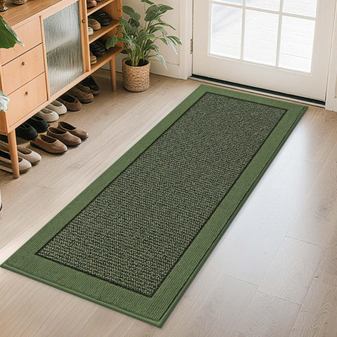 BEQHAUSE vista frontal del felpudo verde con diseño resistente y coverage