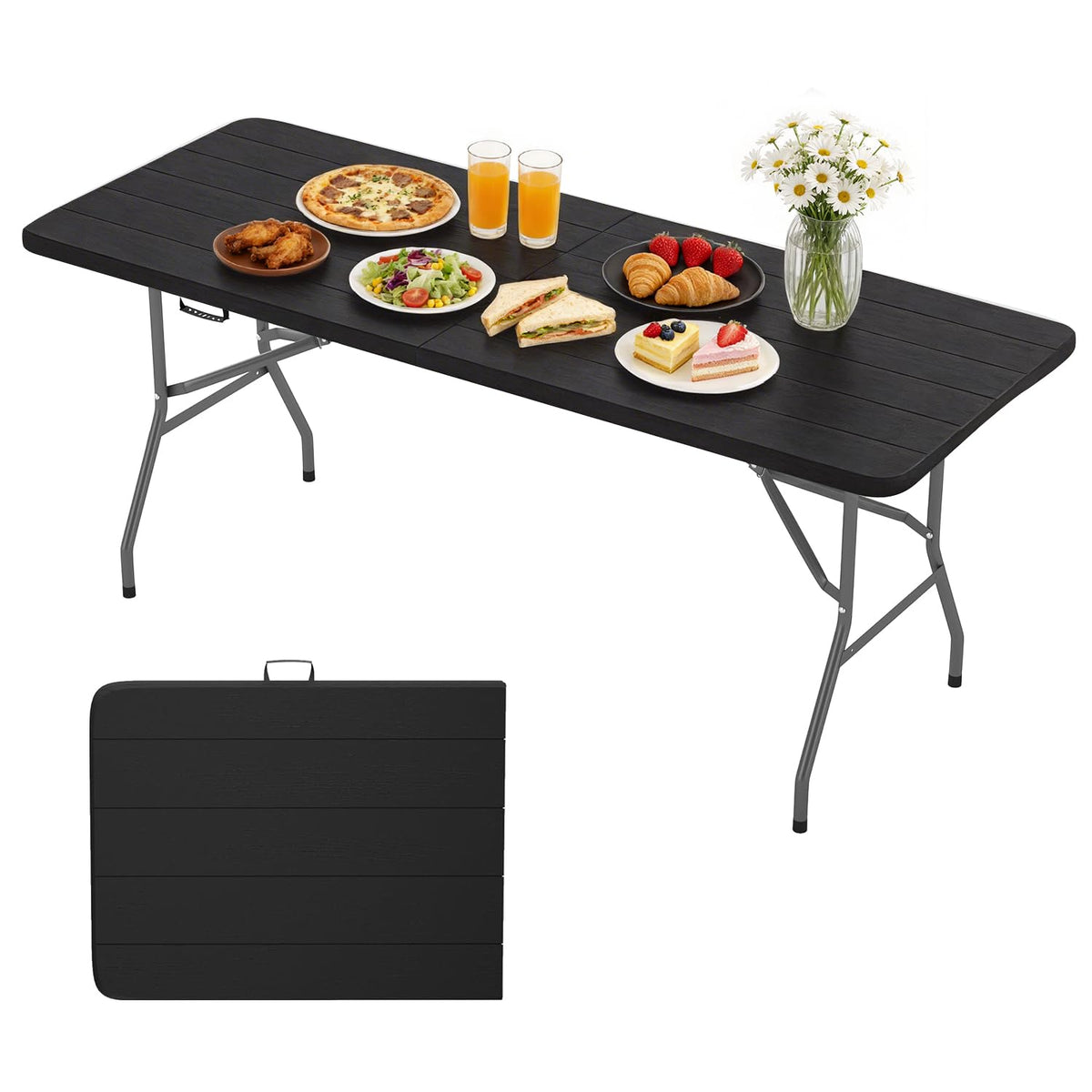 BestOffice mesa plegable frontal mostrando acabado tipo madera y estabilidad