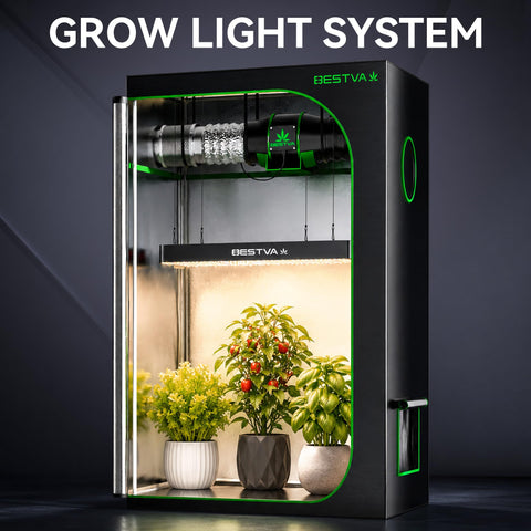 BESTVA DC1000 en cocina iluminando un huerto casero de hierbas