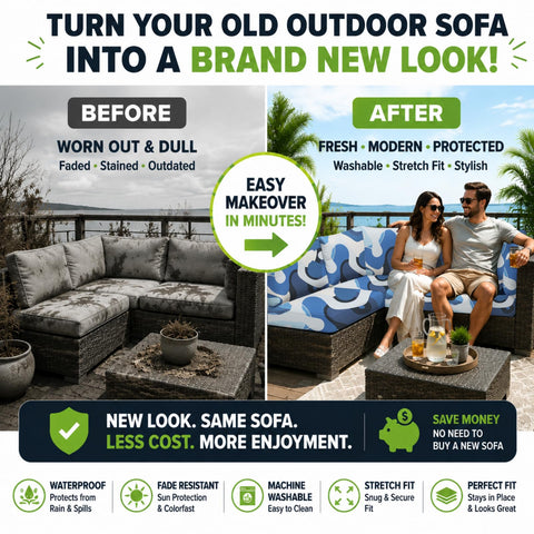 BIETYONE funda colocada en sofá de terraza mostrando protección y estilo