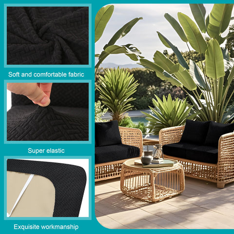 BIETYONE funda colocada en sofá de terraza demostrando uso exterior práctico