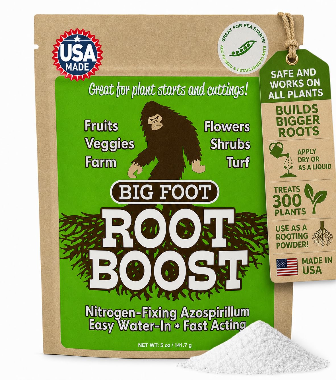 Big Foot envase frontal mostrando el polvo y beneficios enraizamiento