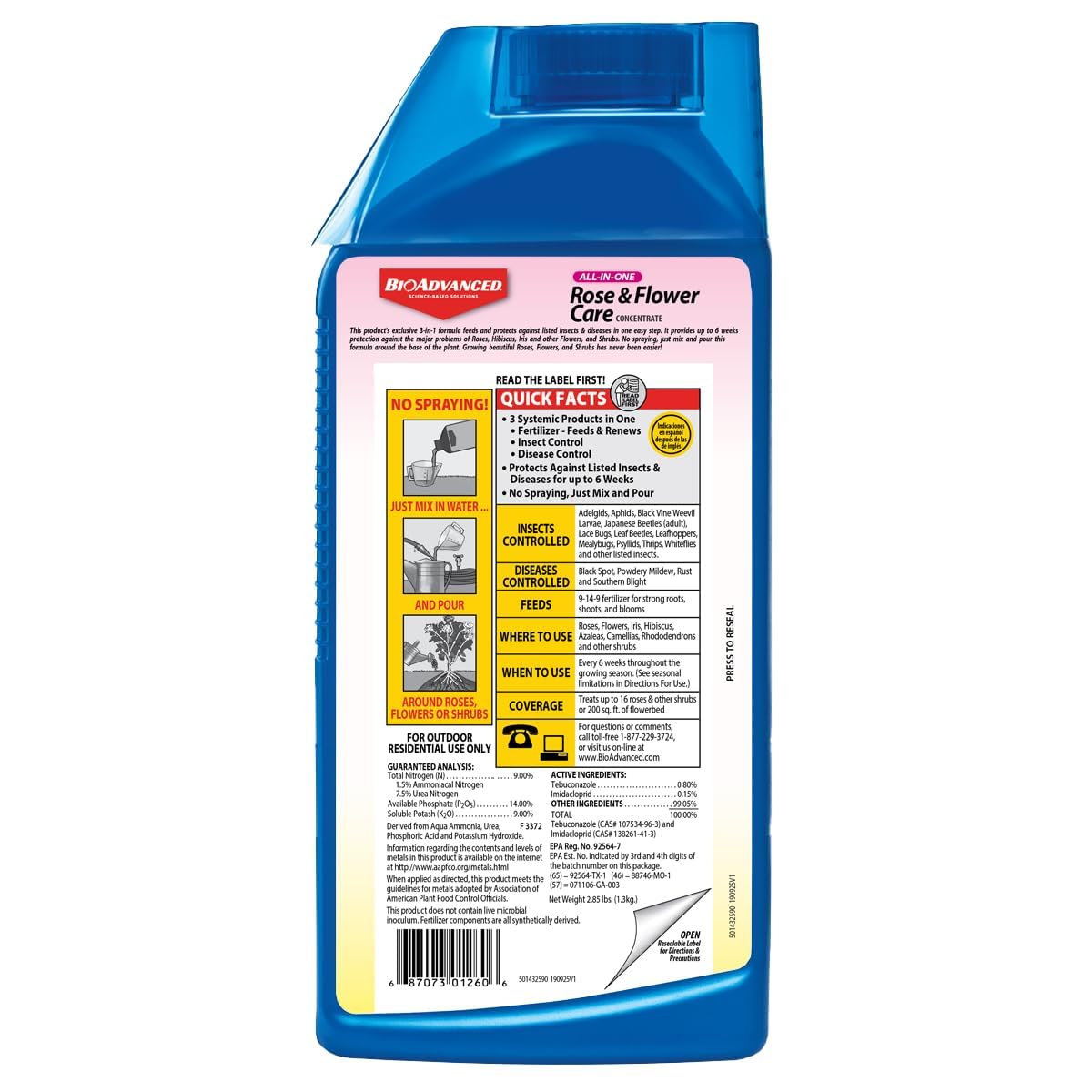 BioAdvanced etiqueta con ingredientes activos y guía clara