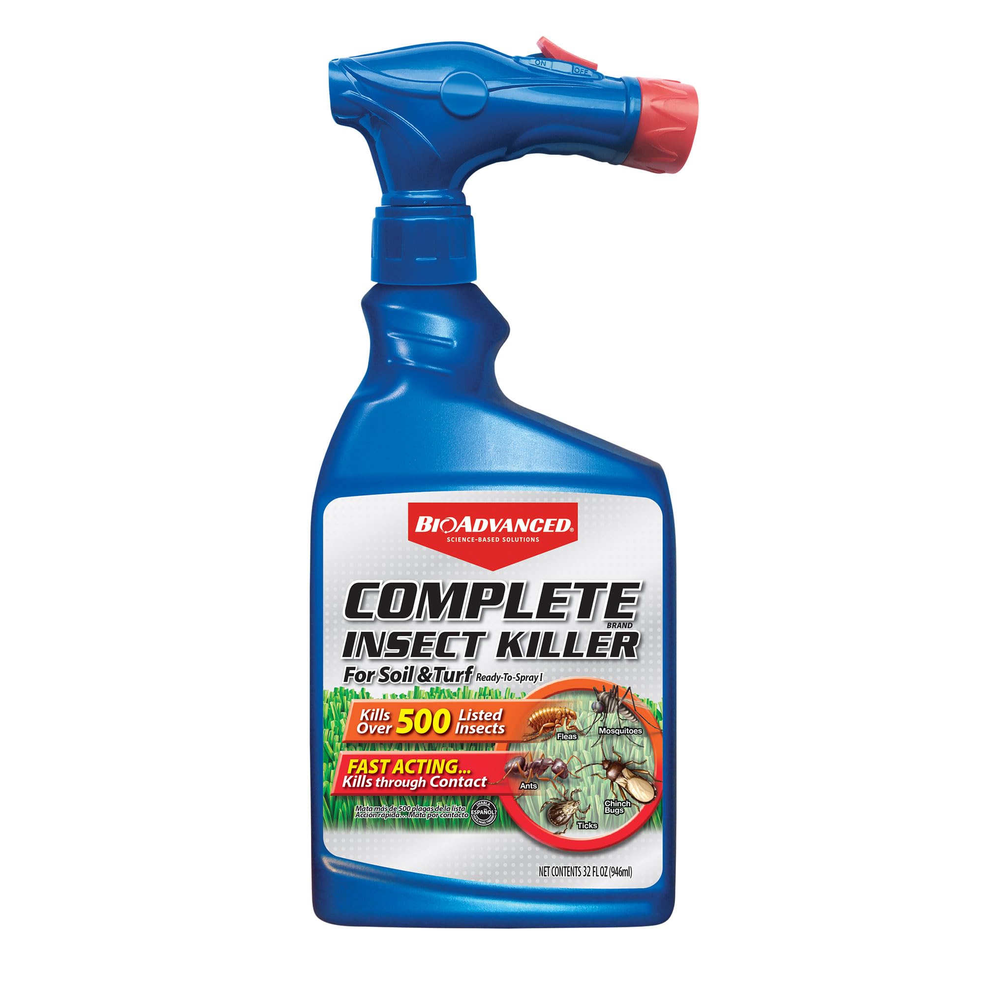 Botella BioAdvanced vista frontal mostrando envase listo para uso y cobertura rápida