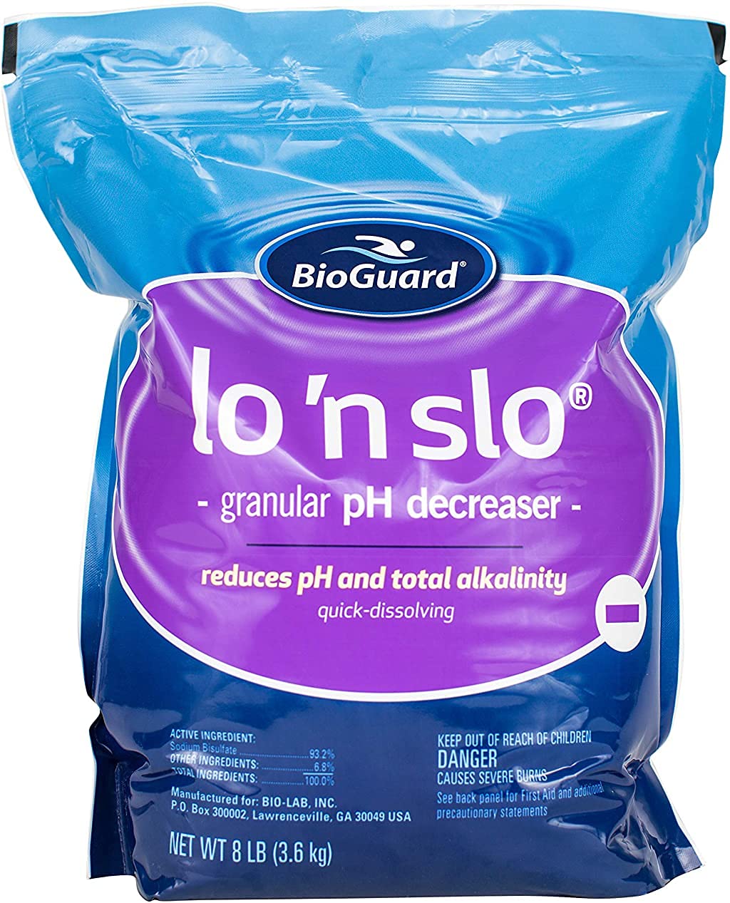 BioGuard paquete frontal 8 lb mostrando etiqueta y beneficios de corrección de pH