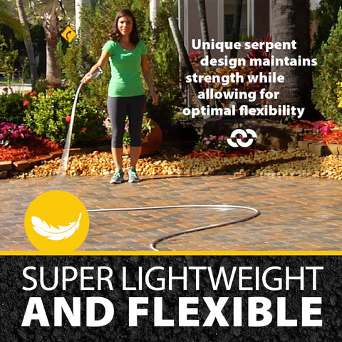 BIONIC STEEL manguera extendida 75 ft mostrando longitud y escala