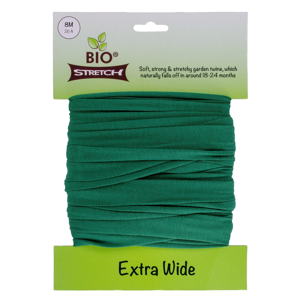 Biostretch imagen frontal del rollo mostrando longitud y color verde para un soporte seguro