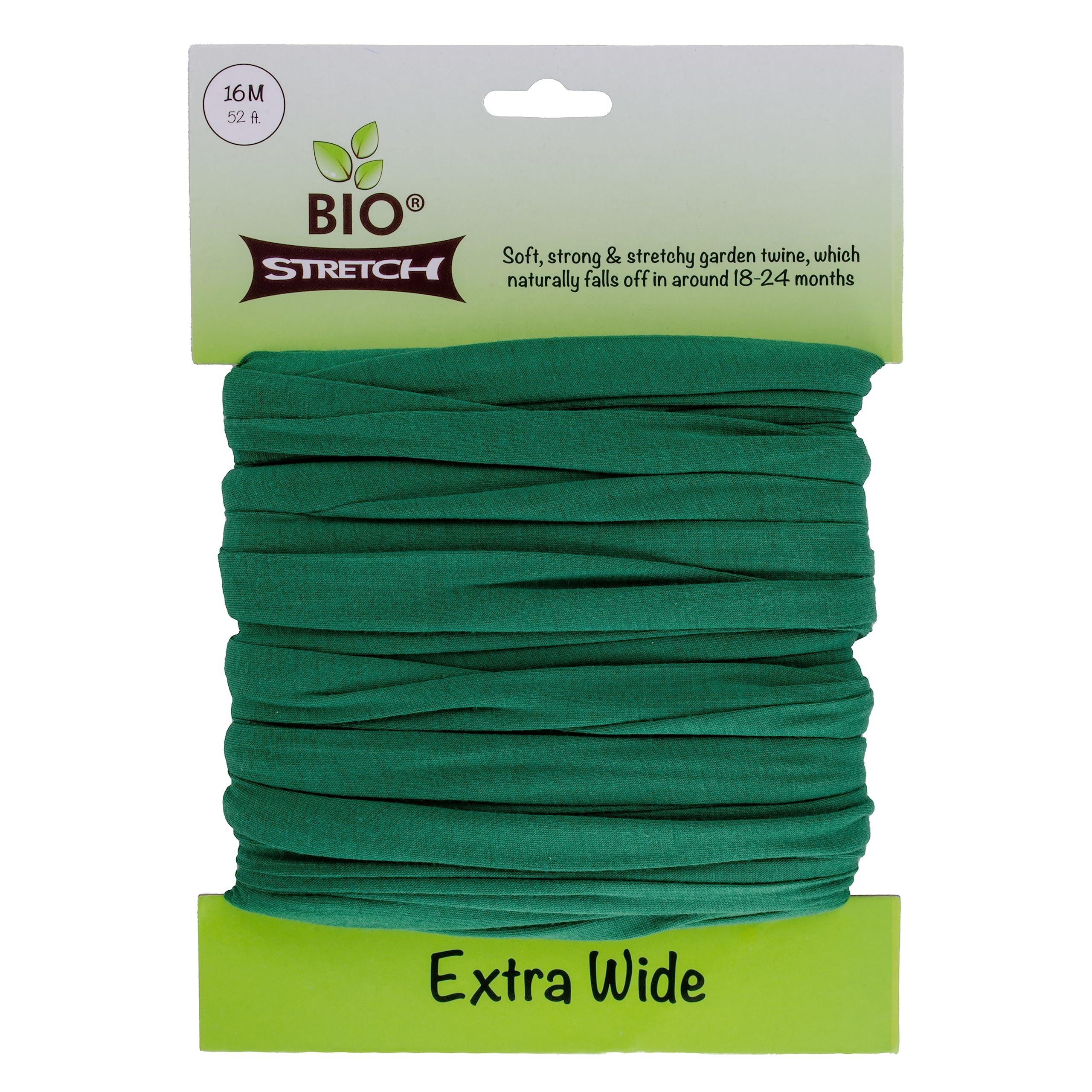 Biostretch paquete frontal mostrando cinta verde y longitud 16 m, soporte suave
