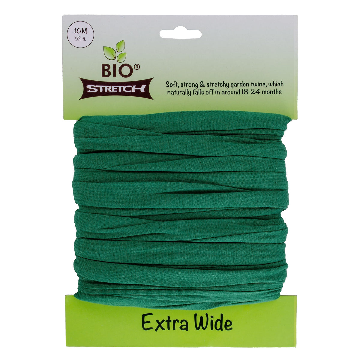 Biostretch paquete frontal mostrando cinta verde y longitud 16 m, soporte suave