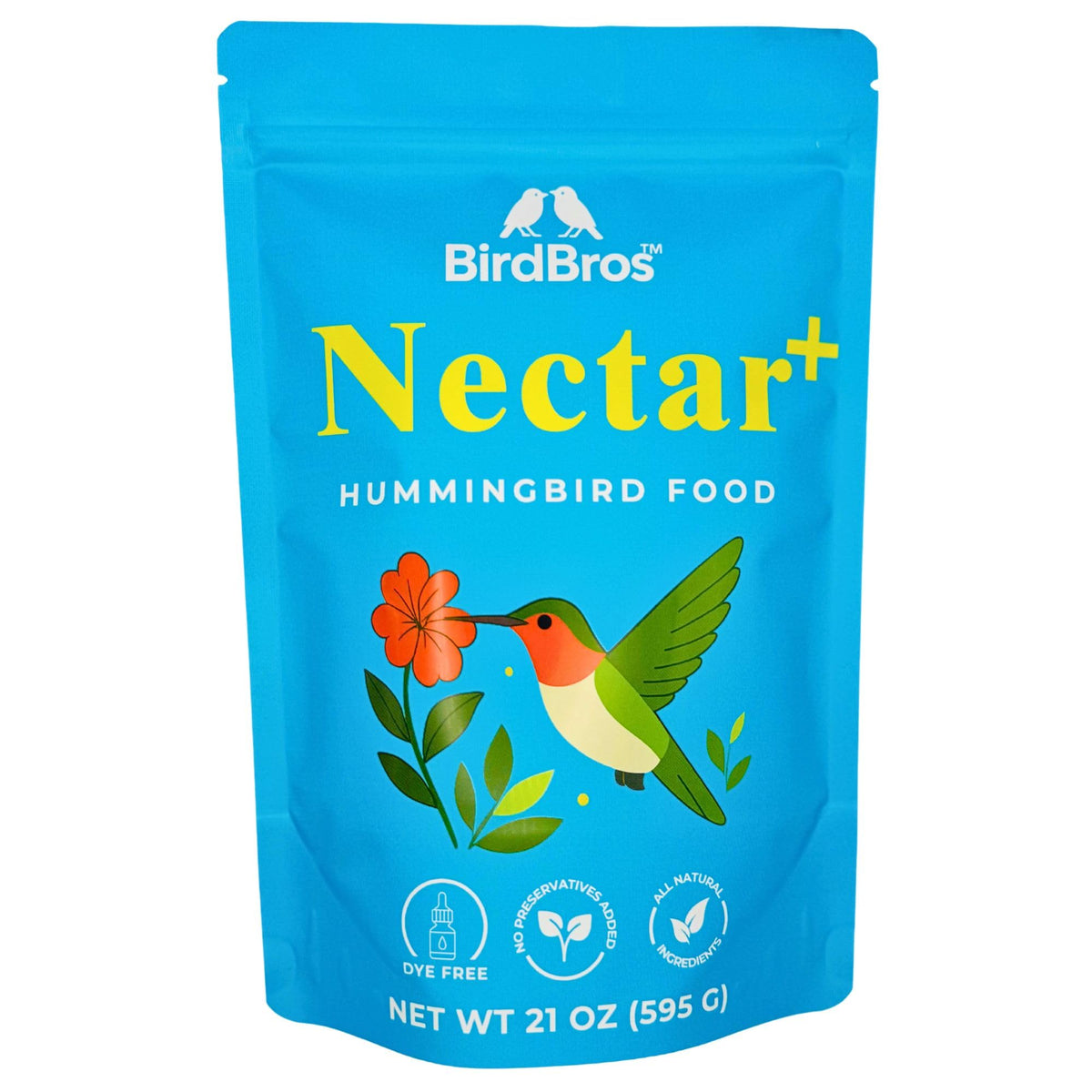 BIRDBROS paquete frontal mostrando Nectar+ y beneficio de mezcla rápida
