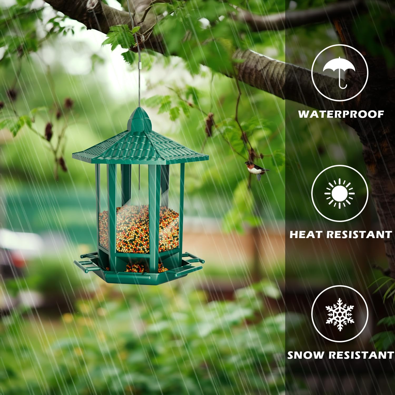 Birdream comedero colgado en jardín creando ambiente natural