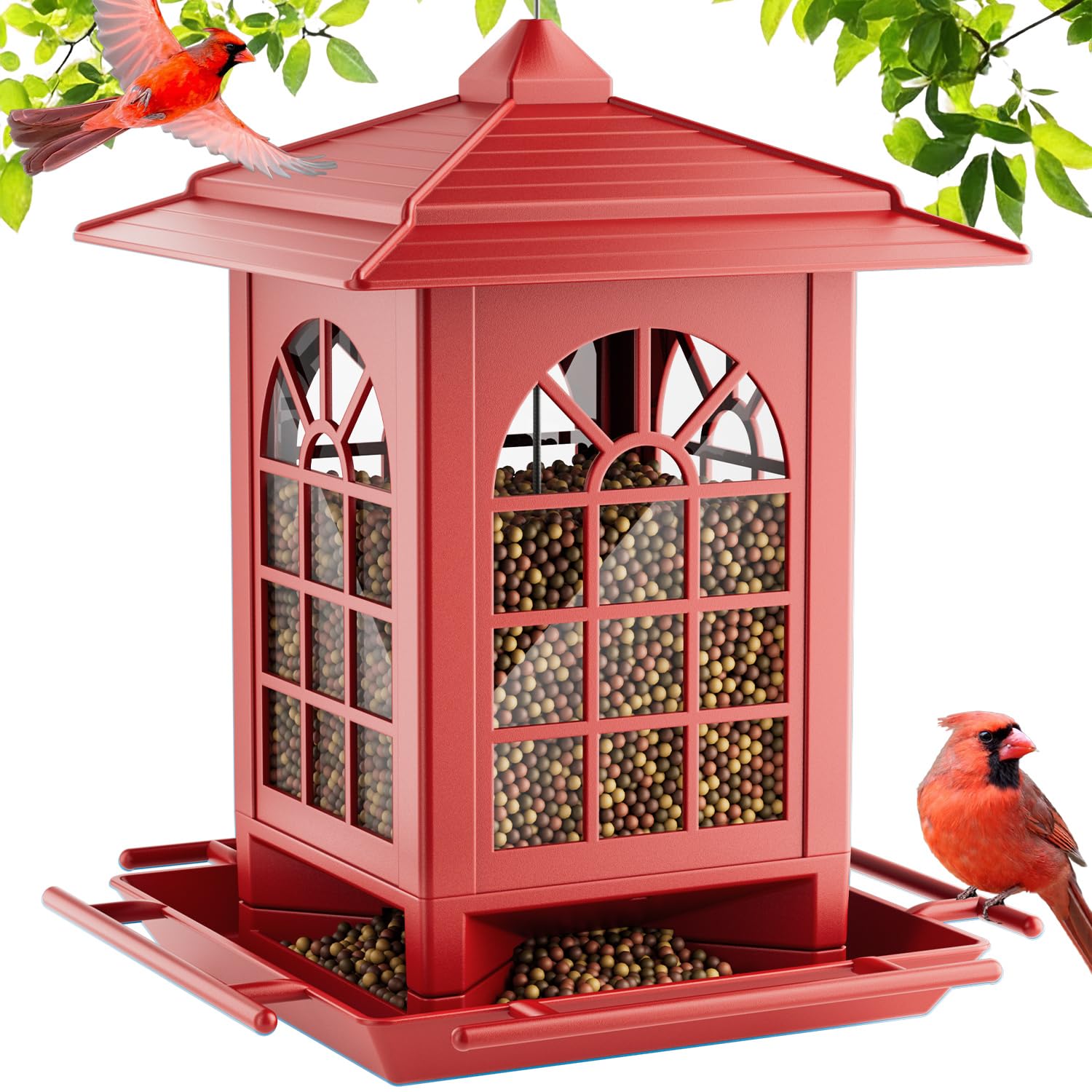 Birdream comedero frontal rojo mostrando diseño clásico y atracción visual