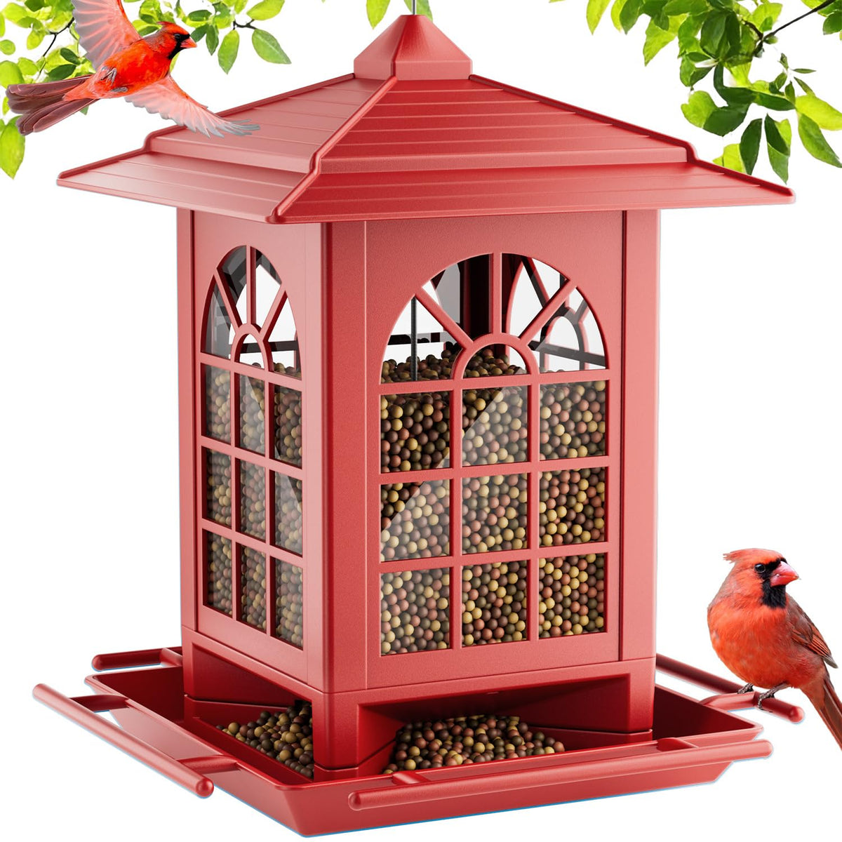 Birdream comedero frontal rojo mostrando diseño clásico y atracción visual