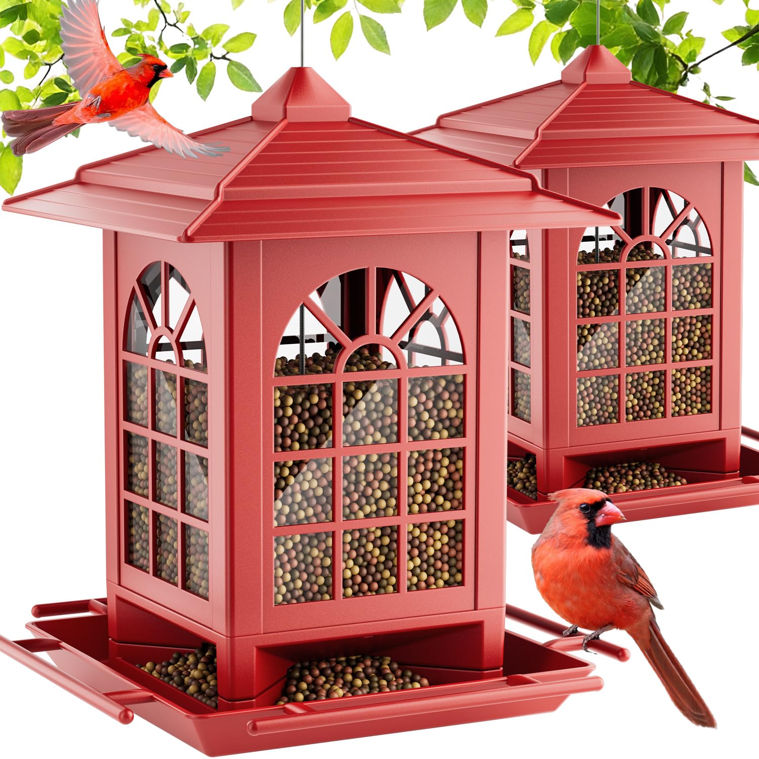 Birdream comedero frontal rojo mostrando diseño clásico y atractivo visual