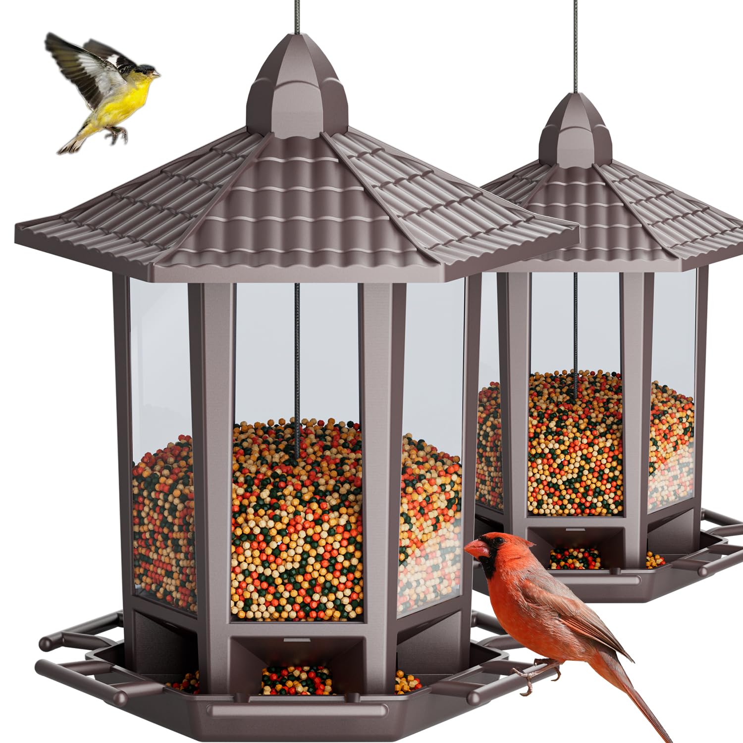 Birdream comedero frontal mostrando diseño pagoda y atractivo decorativo