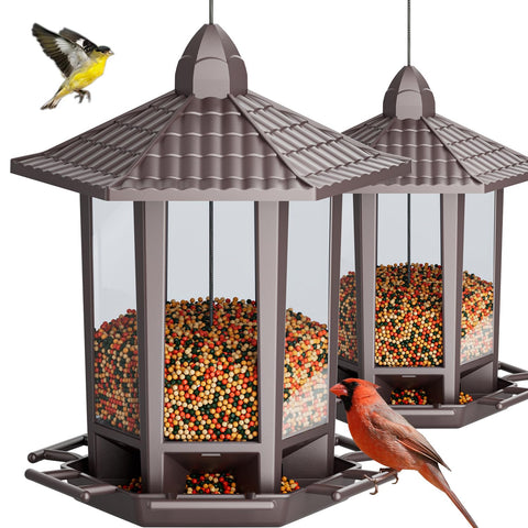 Birdream comedero frontal mostrando diseño pagoda y atractivo decorativo