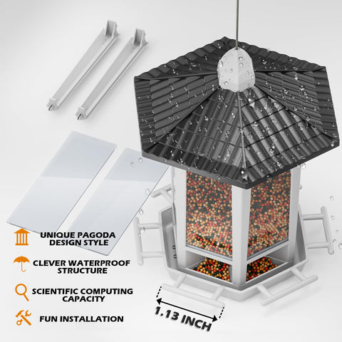 Birdream interior con semillas mostrando capacidad y facilidad de rellenado