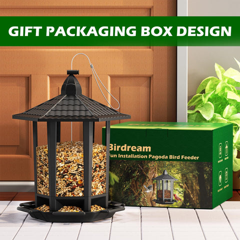 Birdream comedero en jardín con plantas, aportando belleza y atrayendo aves
