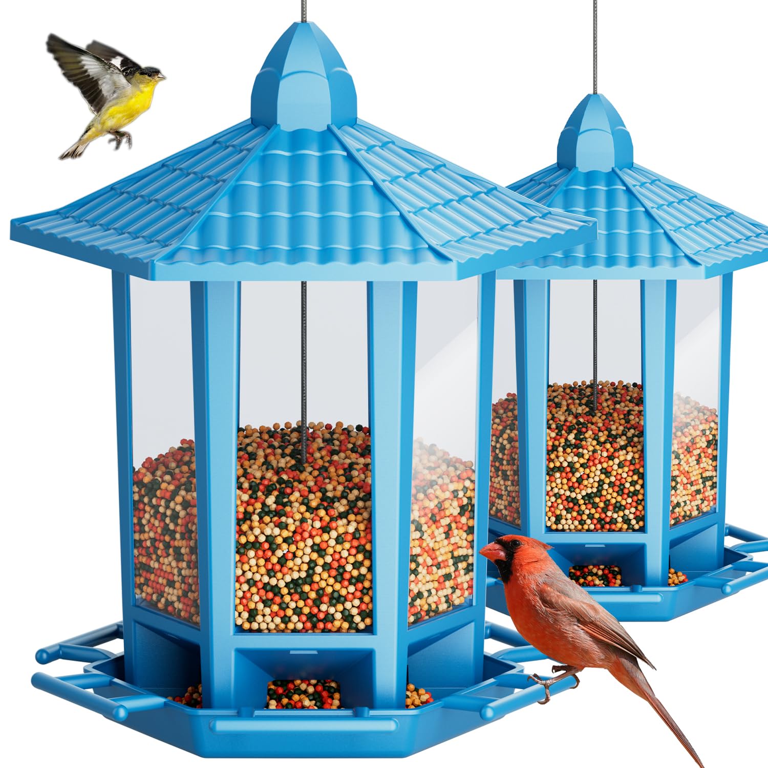 birdream comedero pagoda frontal azul mostrando diseño atractivo y fácil acceso