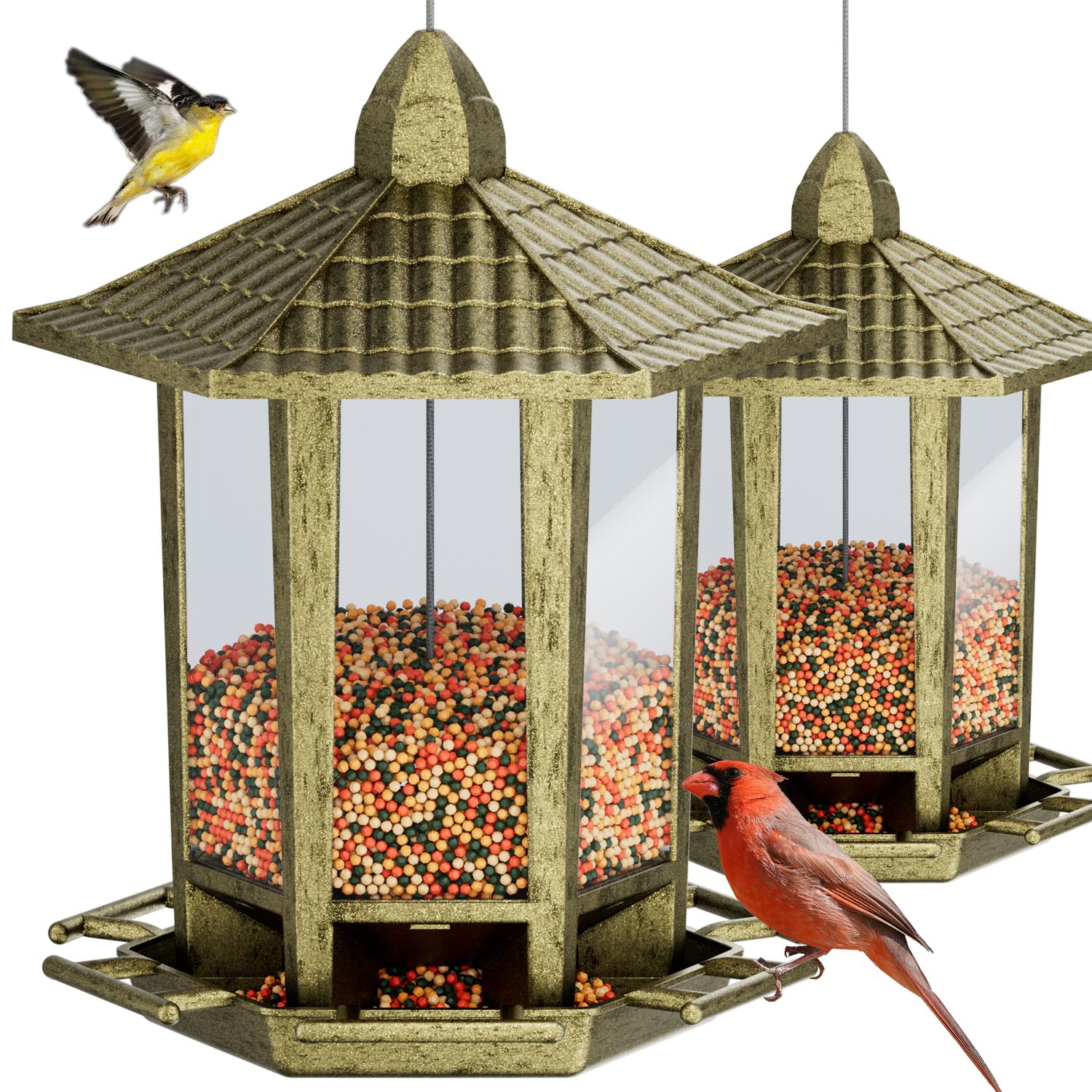 Birdream comedero pagoda frontal mostrando diseño retro y atractivo visual