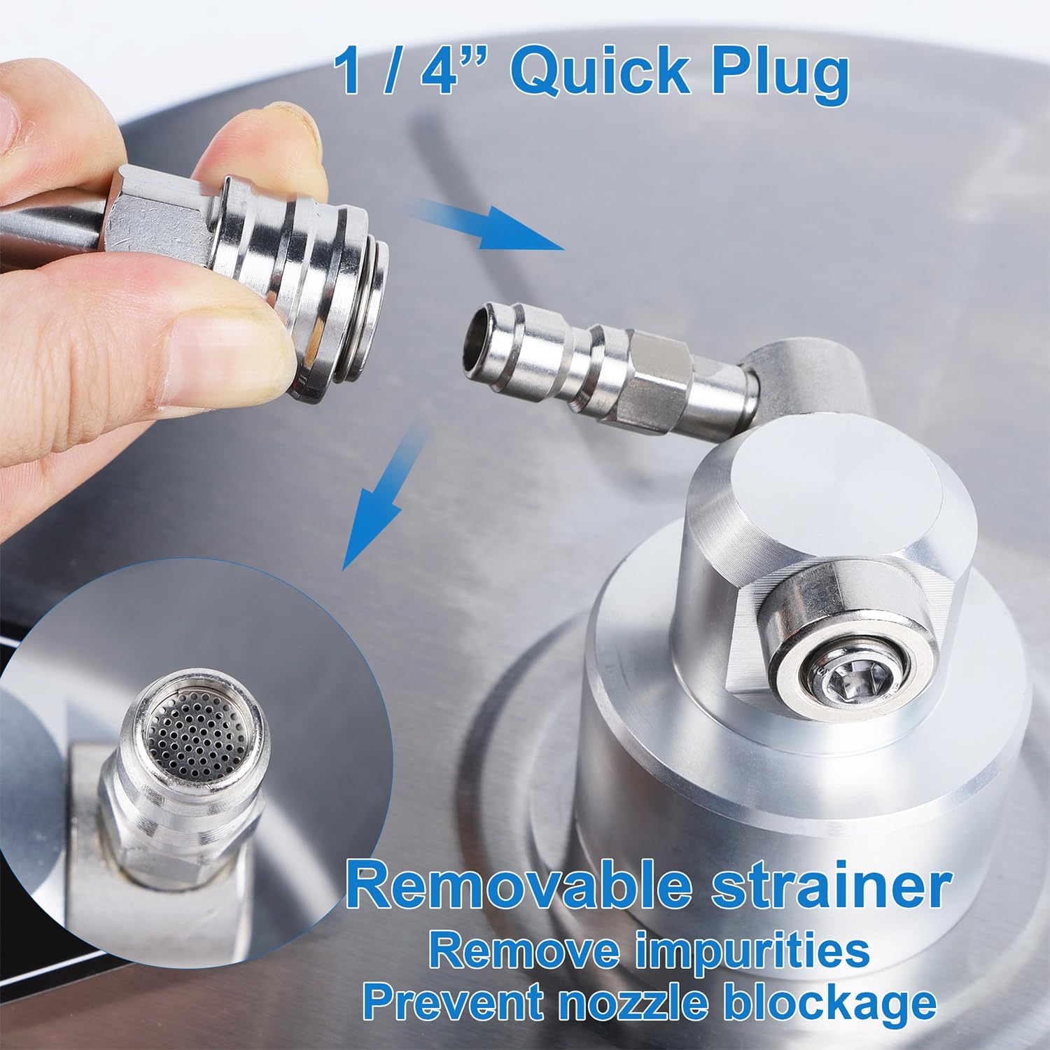 Conector rápido 1/4" Biswing listo para acoplar a pistola, montaje sencillo y seguro
