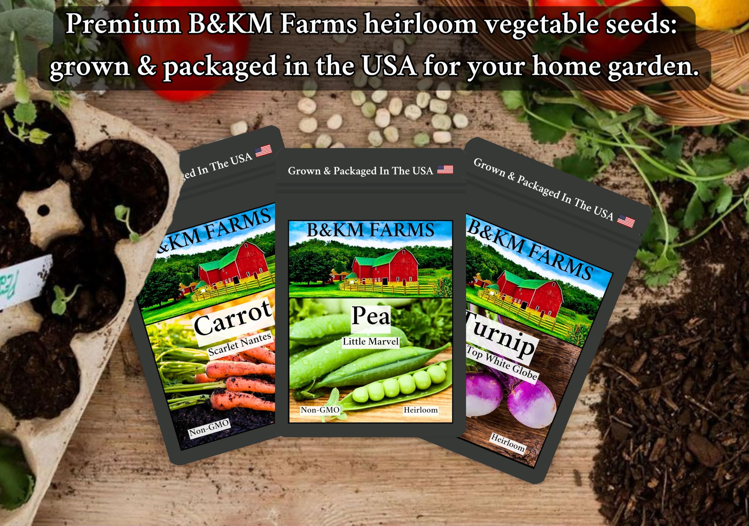 B&KM Farms huerto en cosecha mostrando rendimiento y verduras frescas