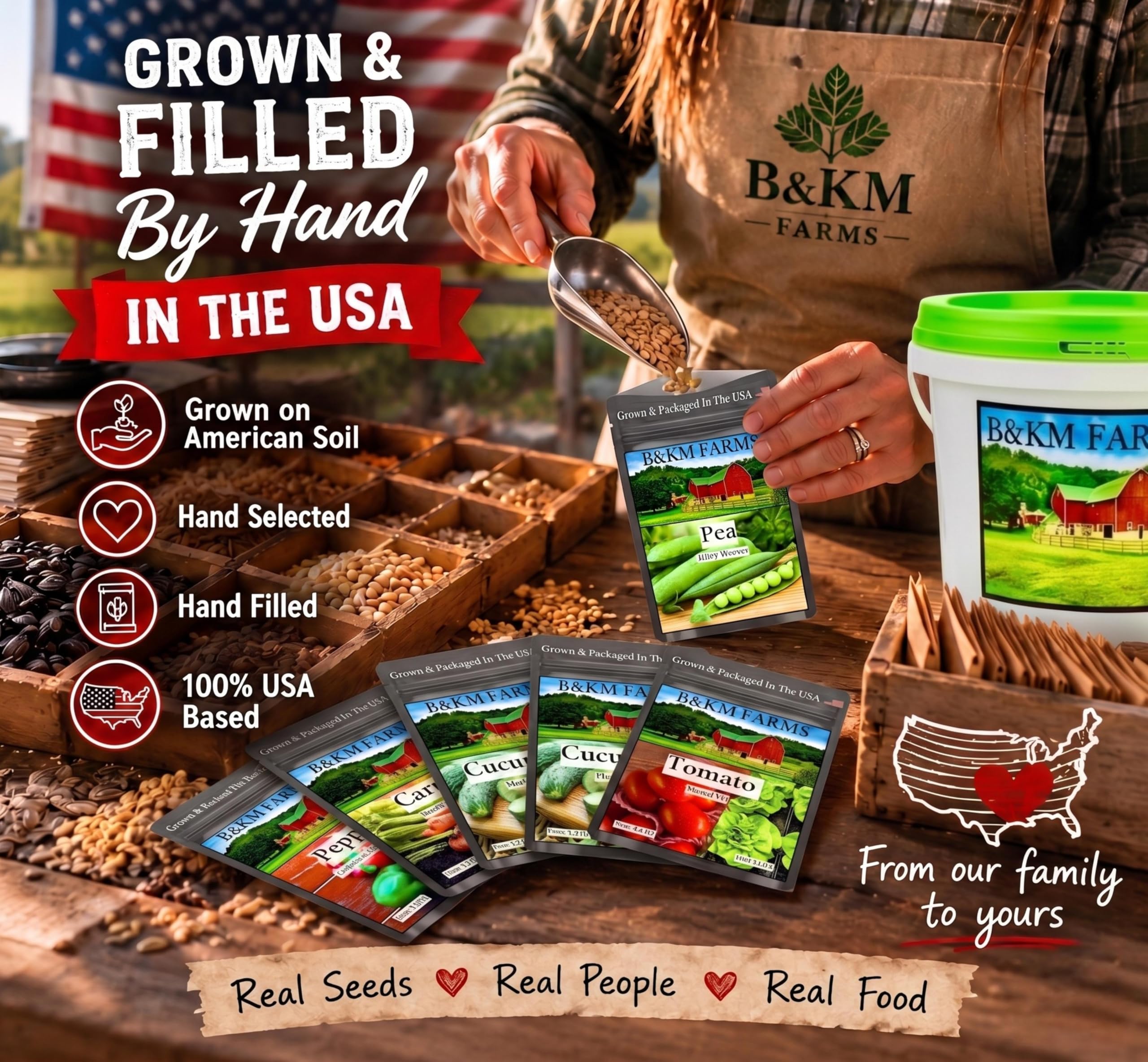 B&KM Farms persona plantando semillas, facilita autocultivo familiar
