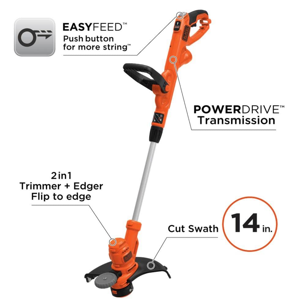 BLACK+DECKER detalle del cabezal con EASYFEED para avanzar hilo rápido y sin golpes