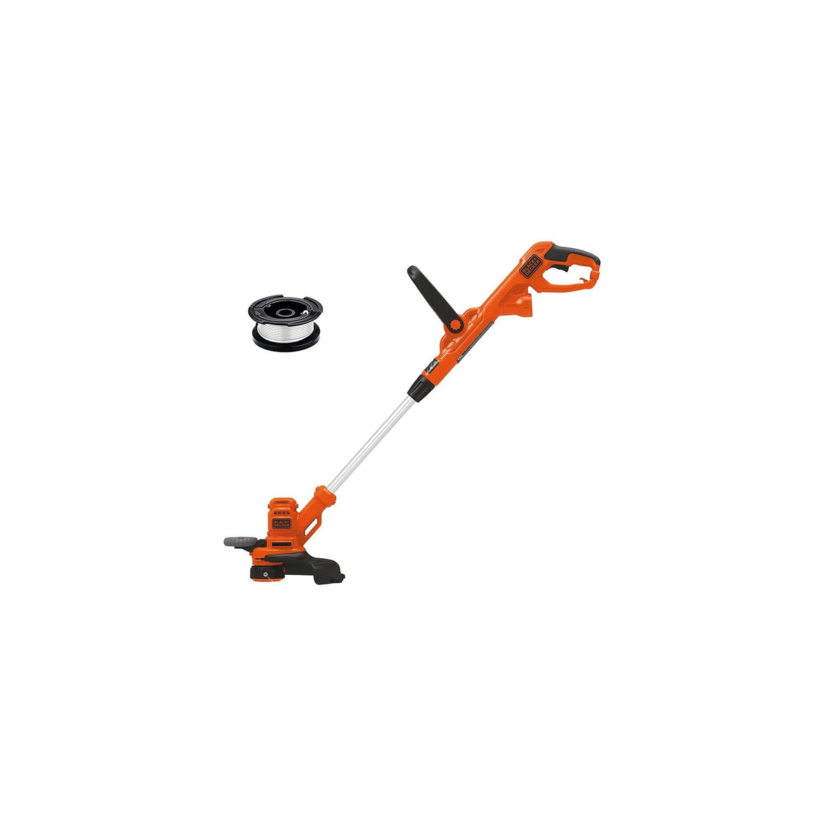 BLACK+DECKER vista frontal de la desbrozadora mostrando diseño compacto y control