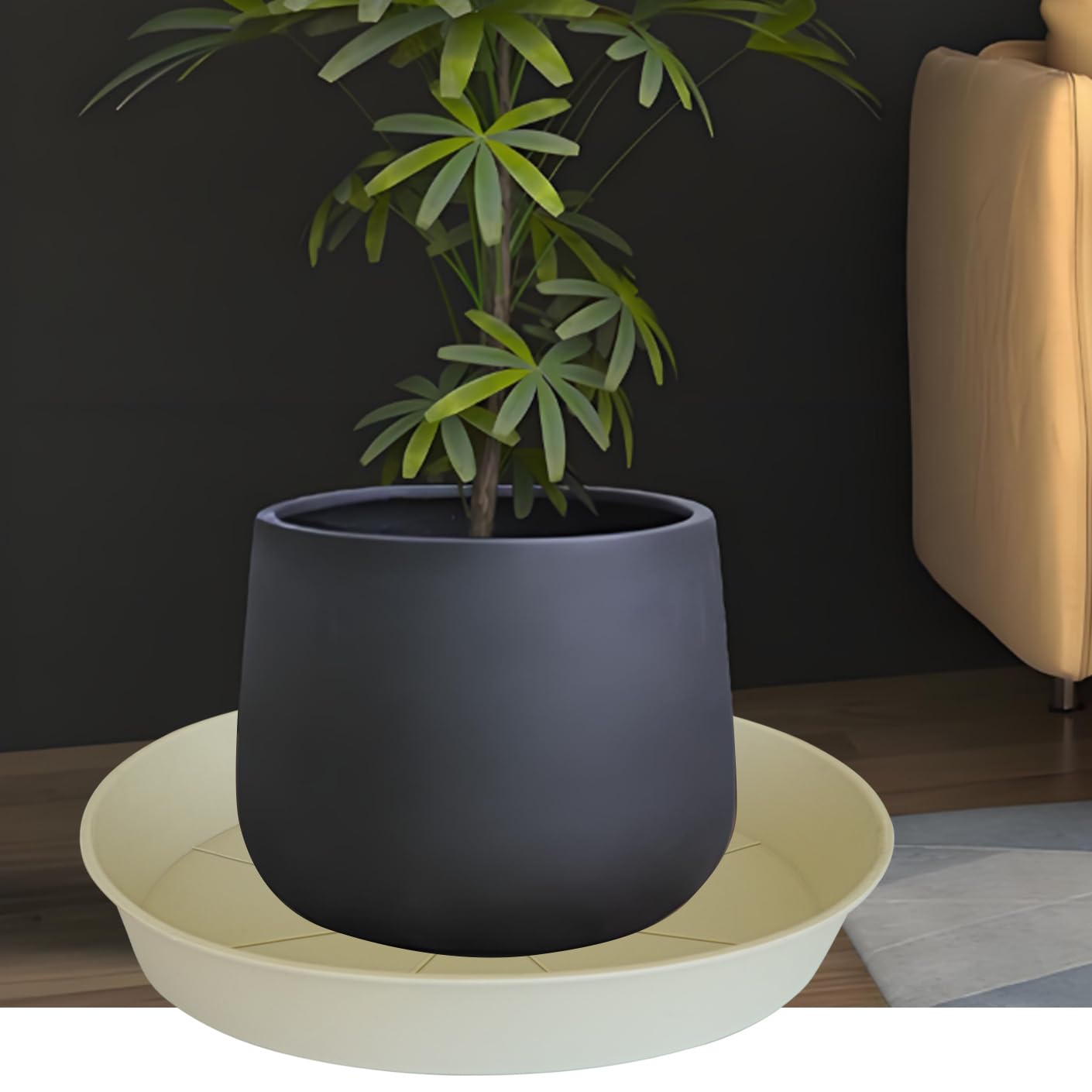 Bleuhome en uso con maceta interior, retiene agua y protege el mueble