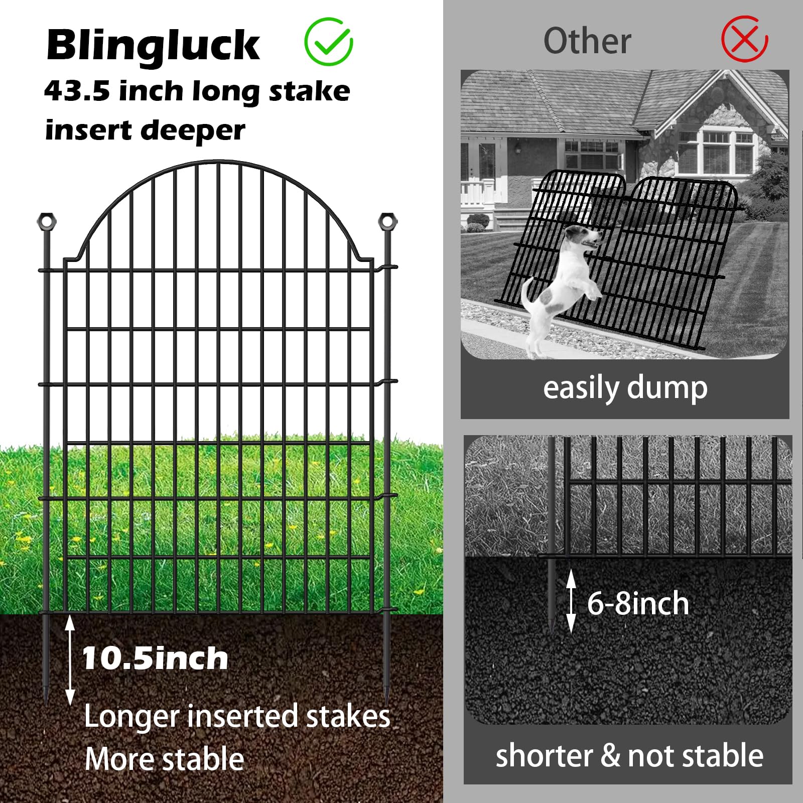 Blingluck estaca metálica insertada listando instalación rápida