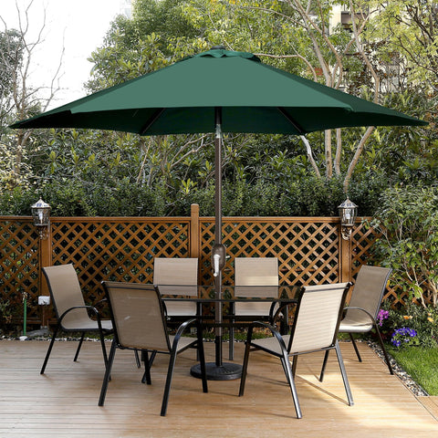 Blissun sombrilla en jardín junto a mesa tipo café creando sombra acogedora