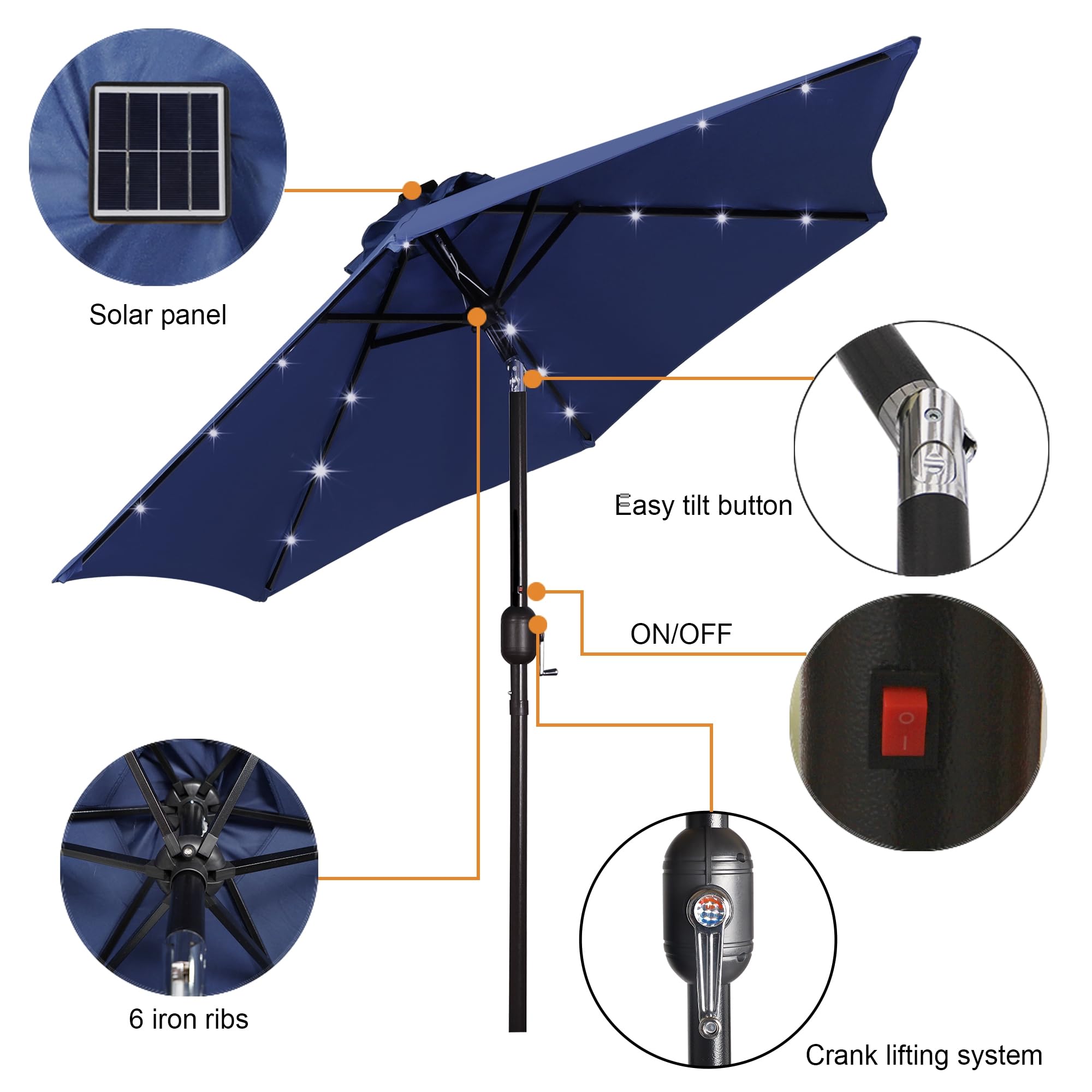 Blissun primer plano de las 18 luces LED en las varillas para iluminación nocturna uniforme