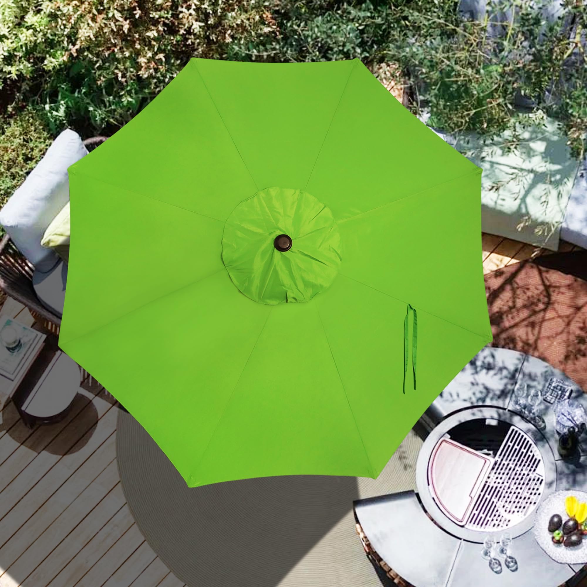 Blissun etiqueta del toldo mostrando marca y color lime resistentes