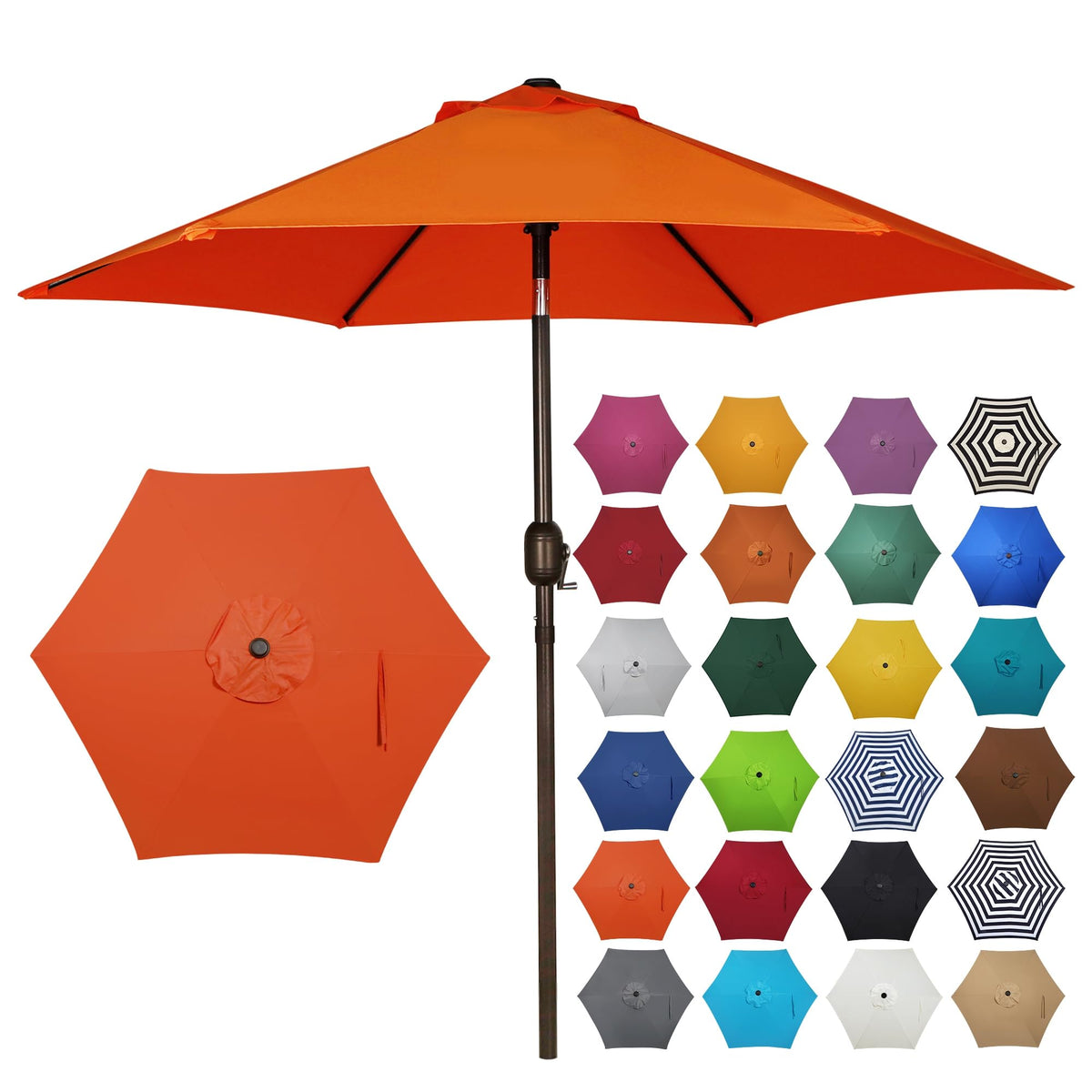 Blissun vista frontal del dosel naranja mostrando amplia sombra y diseño elegante