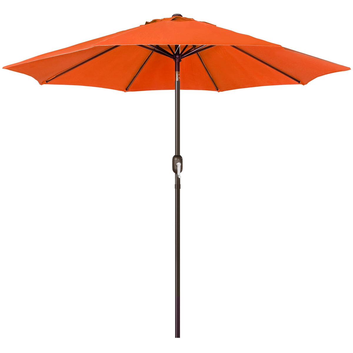 Blissun vista frontal de la sombrilla mostrando cobertura amplia y diseño naranja