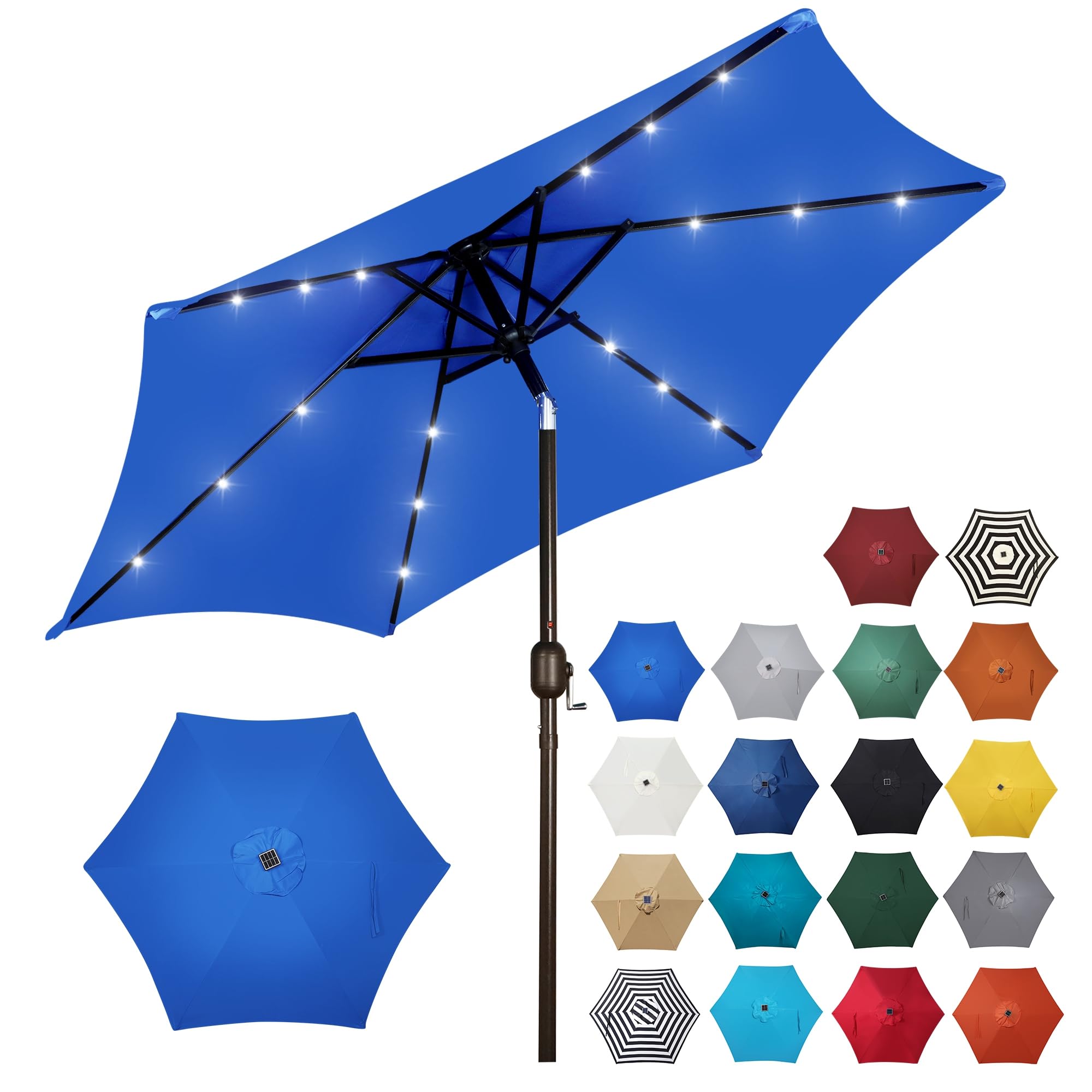 Blissun vista frontal de la sombrilla royal blue mostrando sombra amplia