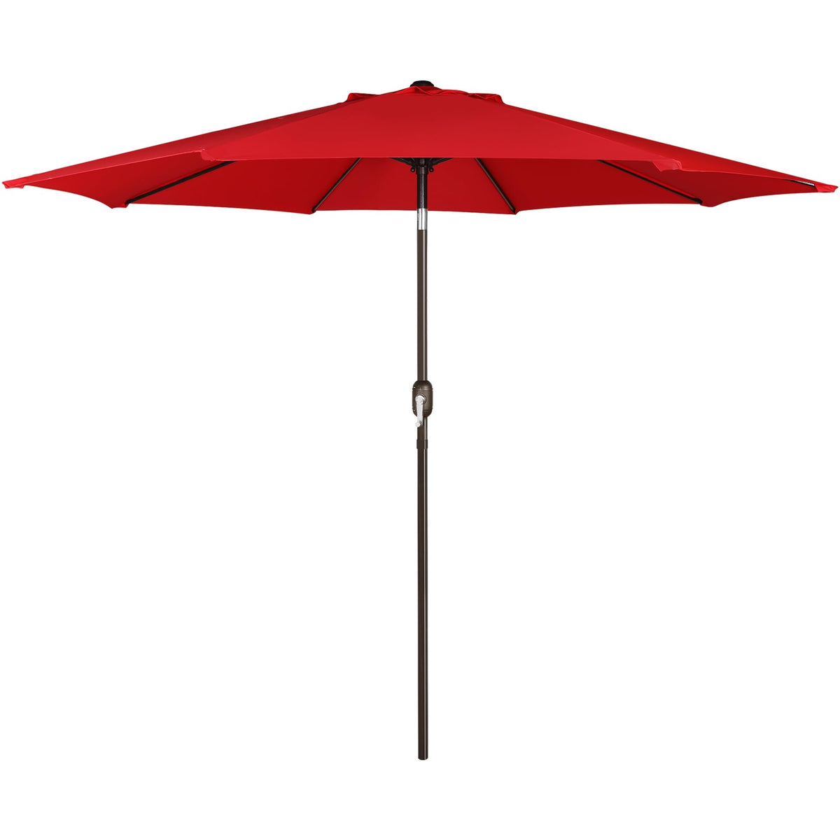 Blissun vista frontal de la sombrilla mostrando cobertura y color rojo beneficiosa